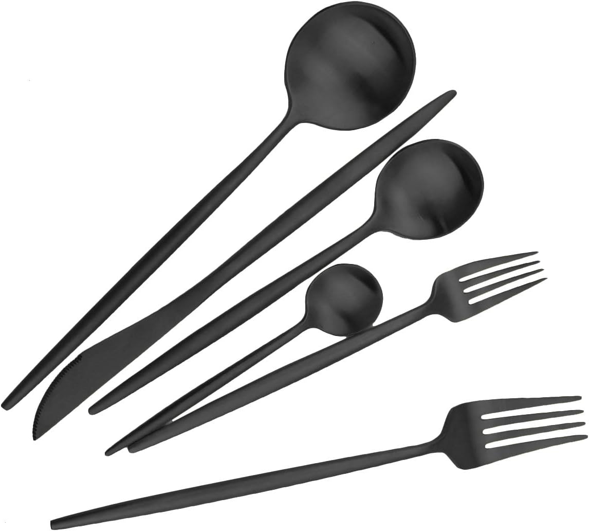 JASHII Luxury Black Flatware, Silverware Sets, 24-pieces Elegant Cute 18/10 Stainless Steel Silverware Set for Eating Home Kitchen Hotel Restaurant, Service Sets for 4 People, Dishwasher Safe