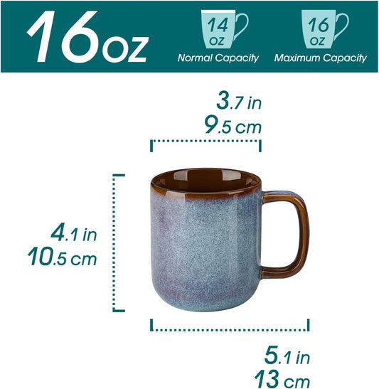 vancasso 16 oz Coffee Mugs Set of 6, Large Ceramic Mug with Handle, Unique Glaze Coffee Cups for Latte, Cappuccino & Hot Cocoa, Dishwasher & Microwave Safe, Blue, Series ONION