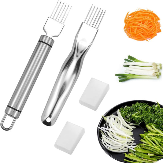 2 PCS Scallion Cutter Kitchen Scallion Cutters Shred Knife with Stainless Steel Scallions Cutter Vegetable Garlic Cutteres Food Speedy Chopper for Kitchen Cutting Vegetable Onion Garlic Cutteres Tool