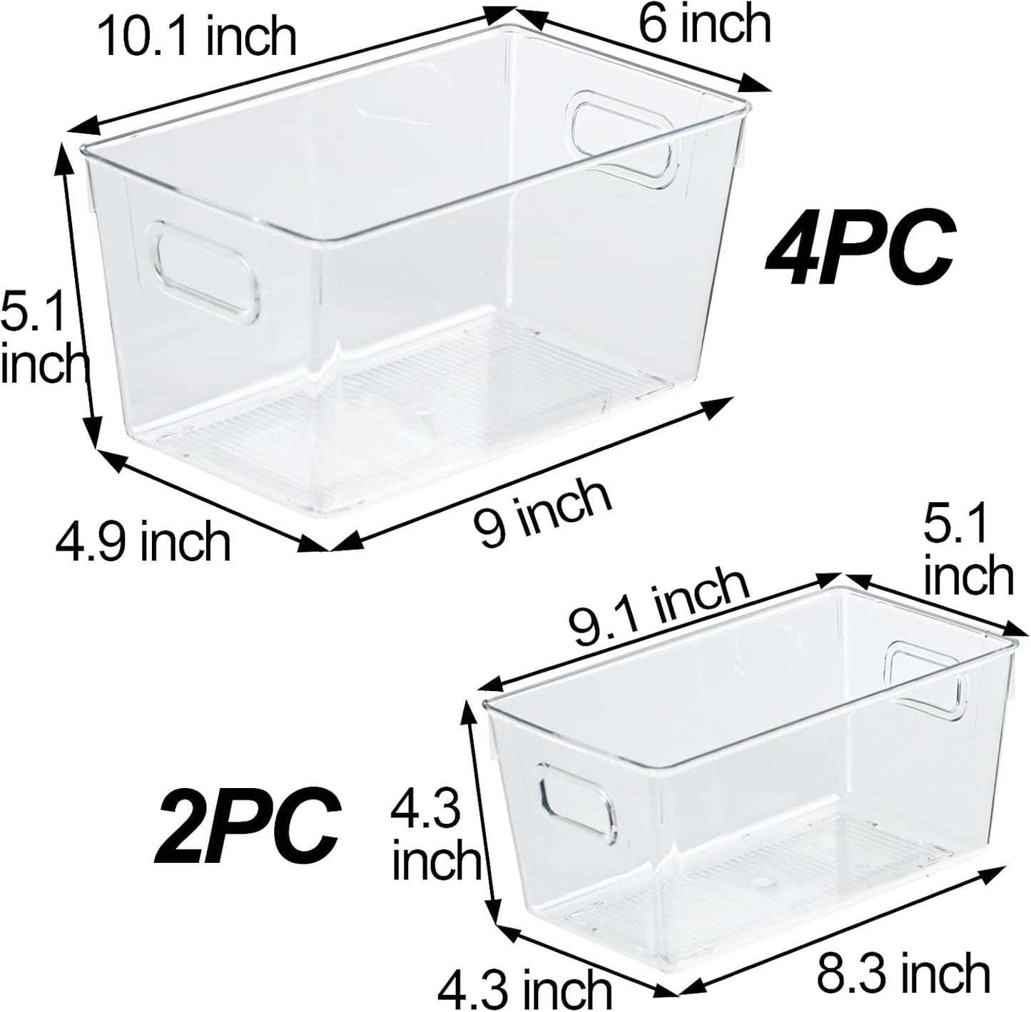 6pcs Plastic Storage Bin 2-Size Clear Storage Containers for Kitchen Pantry Organization and Storage Bins, Organizing Bins with Built in Handles, Cabinet Organizers, Clear