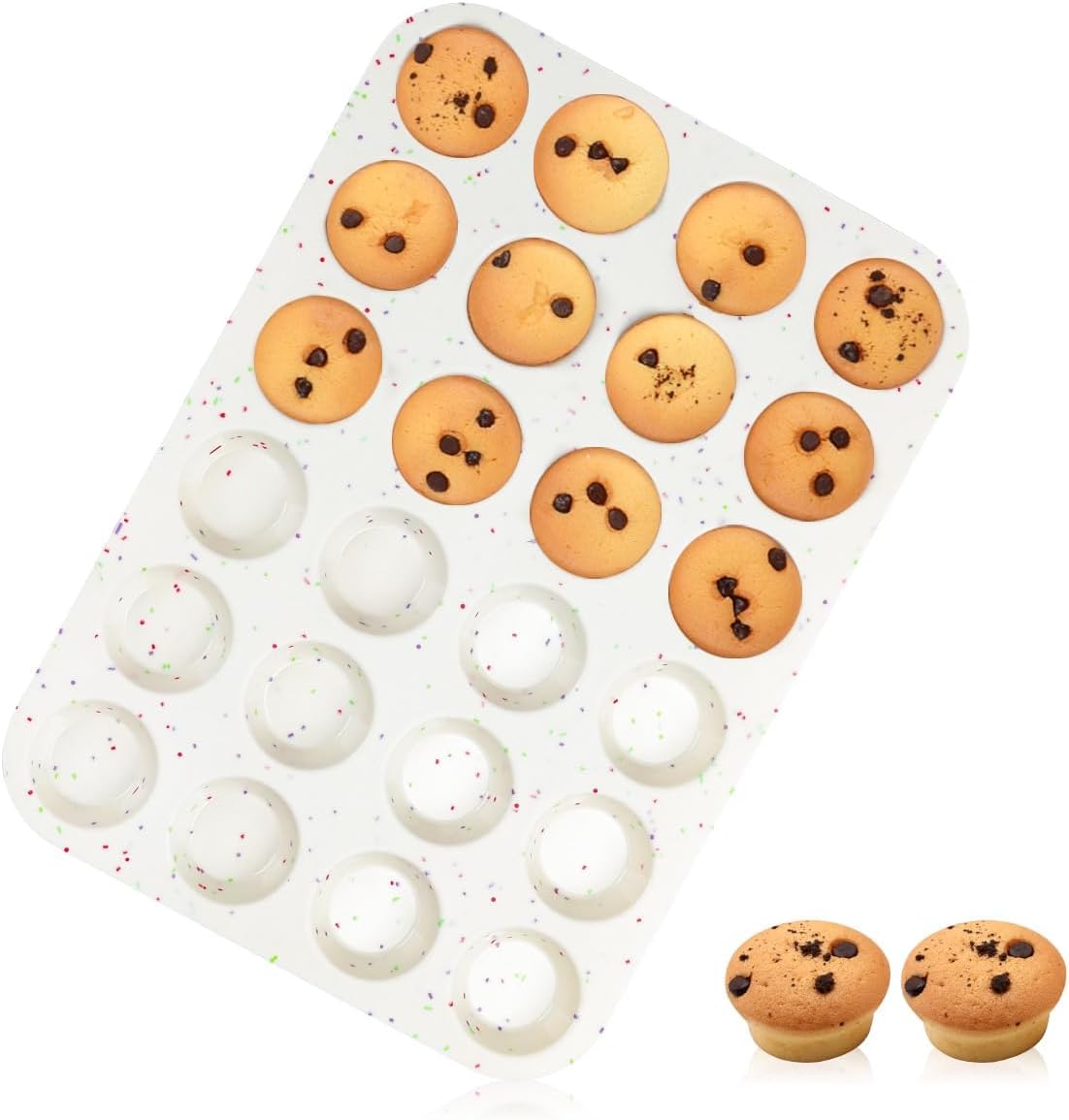 CAKETIME Silicone Mini Muffin Pan, 24 Cups Nonstick Mini Cupcake Pan for Baking Muffin, Cupcake, Egg Bites, Fat Bomb, 1 Pack Confetti