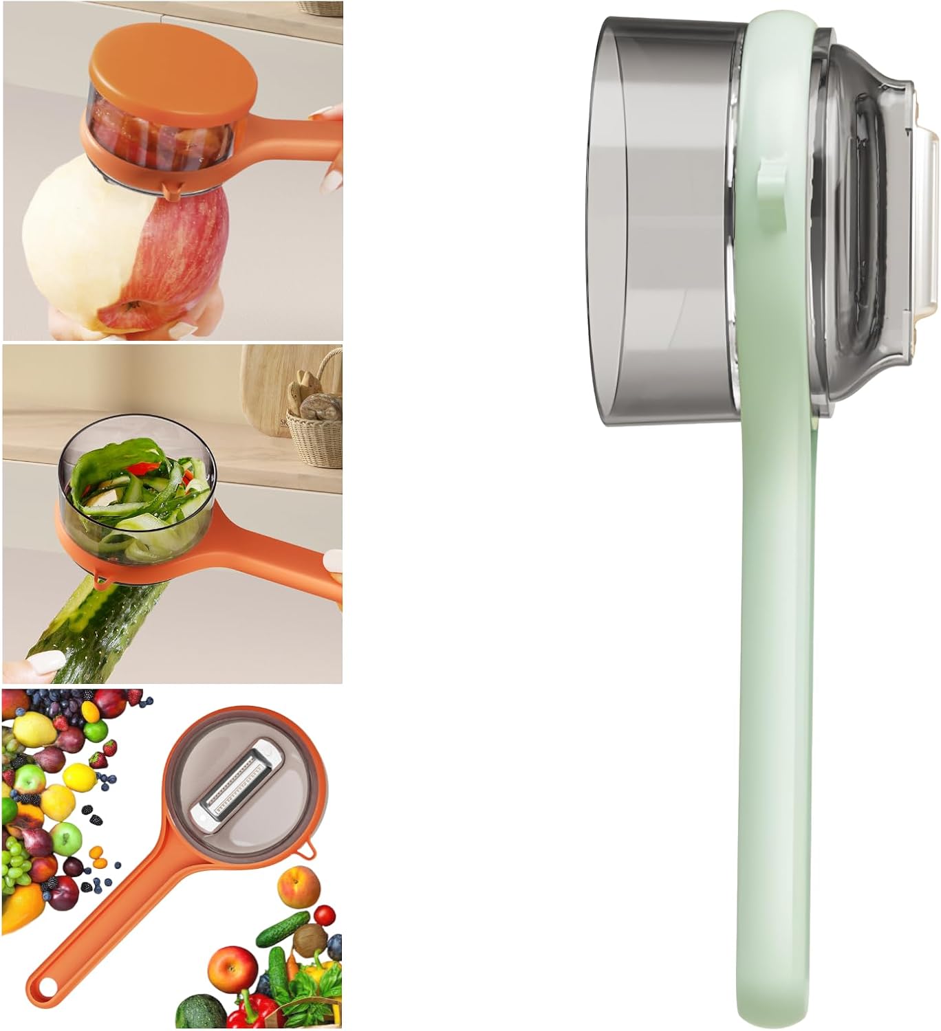 Peeling Knife With Storage Box, Fruit And Vegetable Peeler With Container, Double-Sided Stainless Steel Multi-Function Peeler For Home Kitchen (B-1pcs Green)