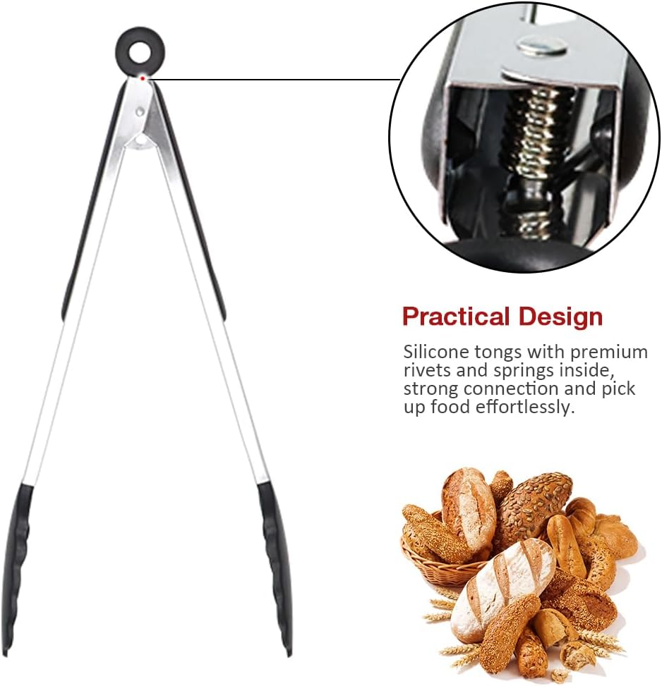 12 Inch Kitchen Tongs Set of 3, Silicone Tongs with Silicone Tips and Stainless Steel Handle, Tongs for Cooking, Baking, Grilling