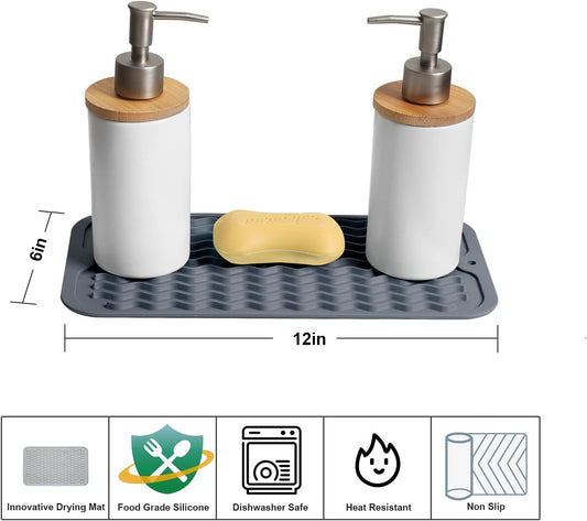 ZLR 2 Pcs Silicone Dish Drying Mats for Kitchen Counter, Eco-Friendly Fast Dry Dish Mat, Easy Clean Multi Usage Drying Matt, Heat Resistant Trivet, 6" x 12" Extra Small, Gray