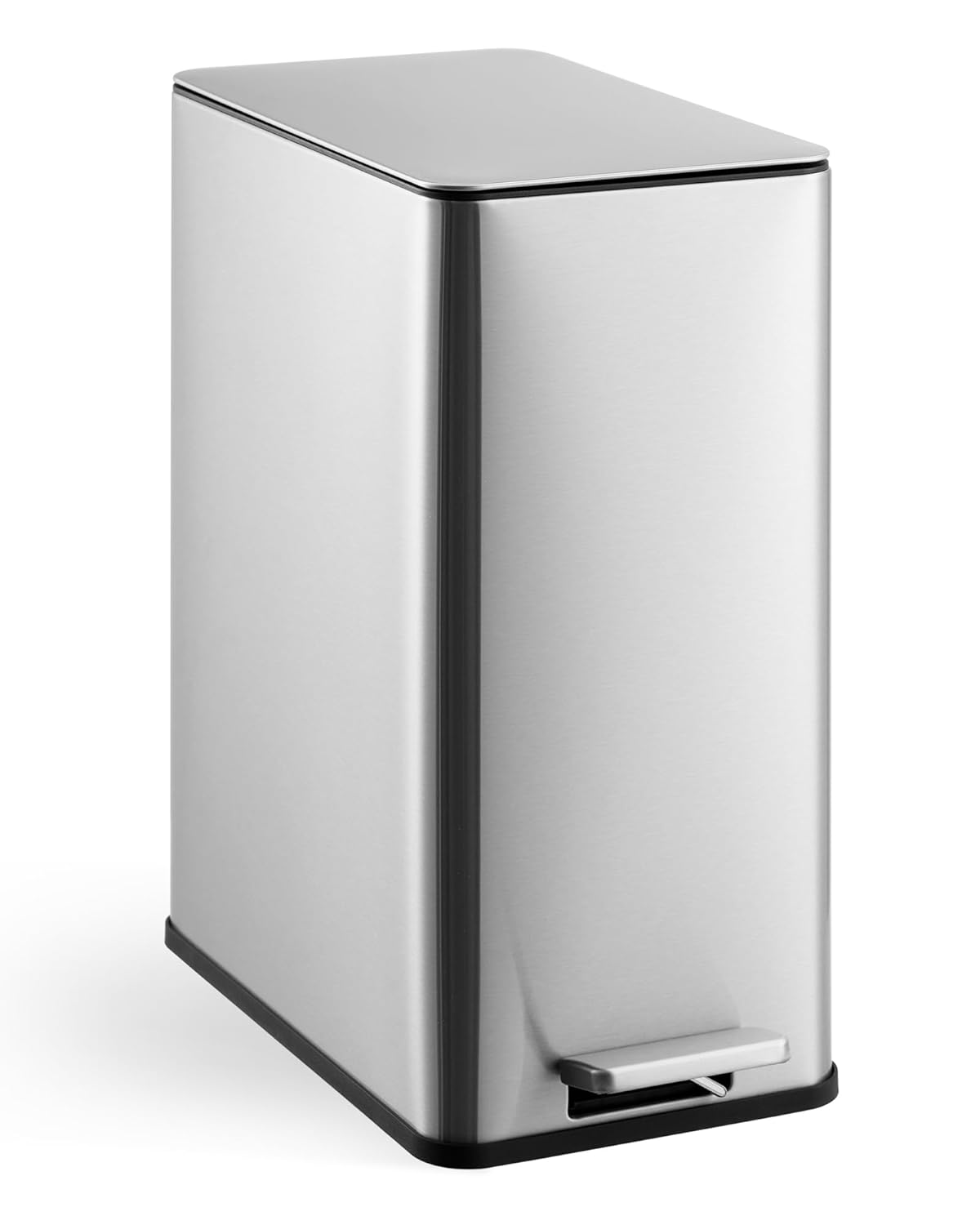 4 Gallon Stainless Steel Trash Can with Soft Close Lid, Step-on Bathroom & Kitchen Garbage Bin, Compact Slim Design with Removable Inner Bucket for Office, Living Room