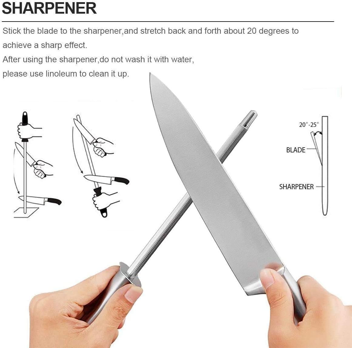 Knife Set, 14 Pieces Kitchen Knife Set with Wood Block, Chef Knife with 6 Pieces Serrated Steak Knives, High Carbon Stainless Steel Knife Sets for Multipurpose Cooking