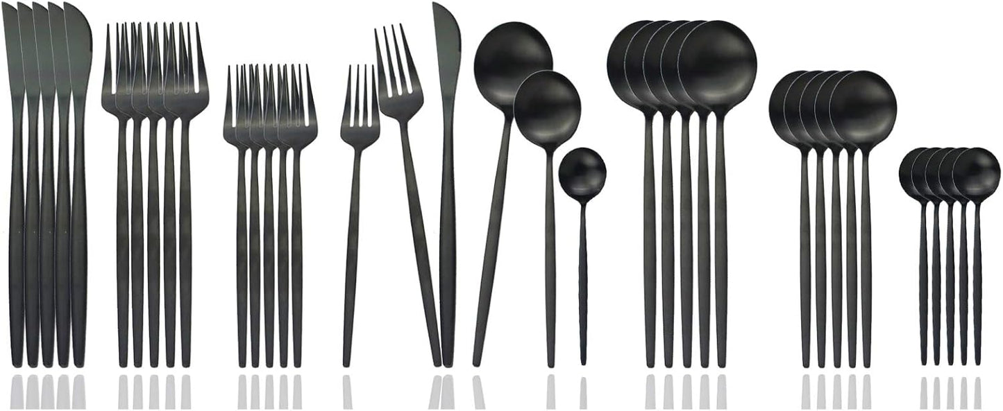 JASHII Silverware Set, 36 Piece Food Grade Stainless Steel Flatware Set Fork Spoon Knife Utensils for Daily Use and Party, Service for 6 Anti Rust, Safe in Dishwasher (Matte Black)