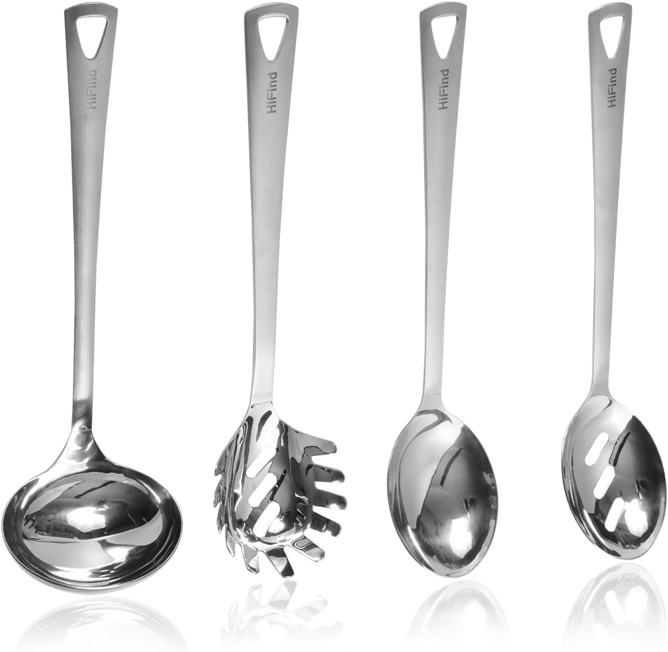 4PCS Cooking Utensils Set, Stainless Steel Kitchen Utensils Set, Durable Kitchenware Set for Cooking, Utensils Set with Slotted Serving Spoon, Spaghetti Fork, Ladle, Solid Serving Spoon