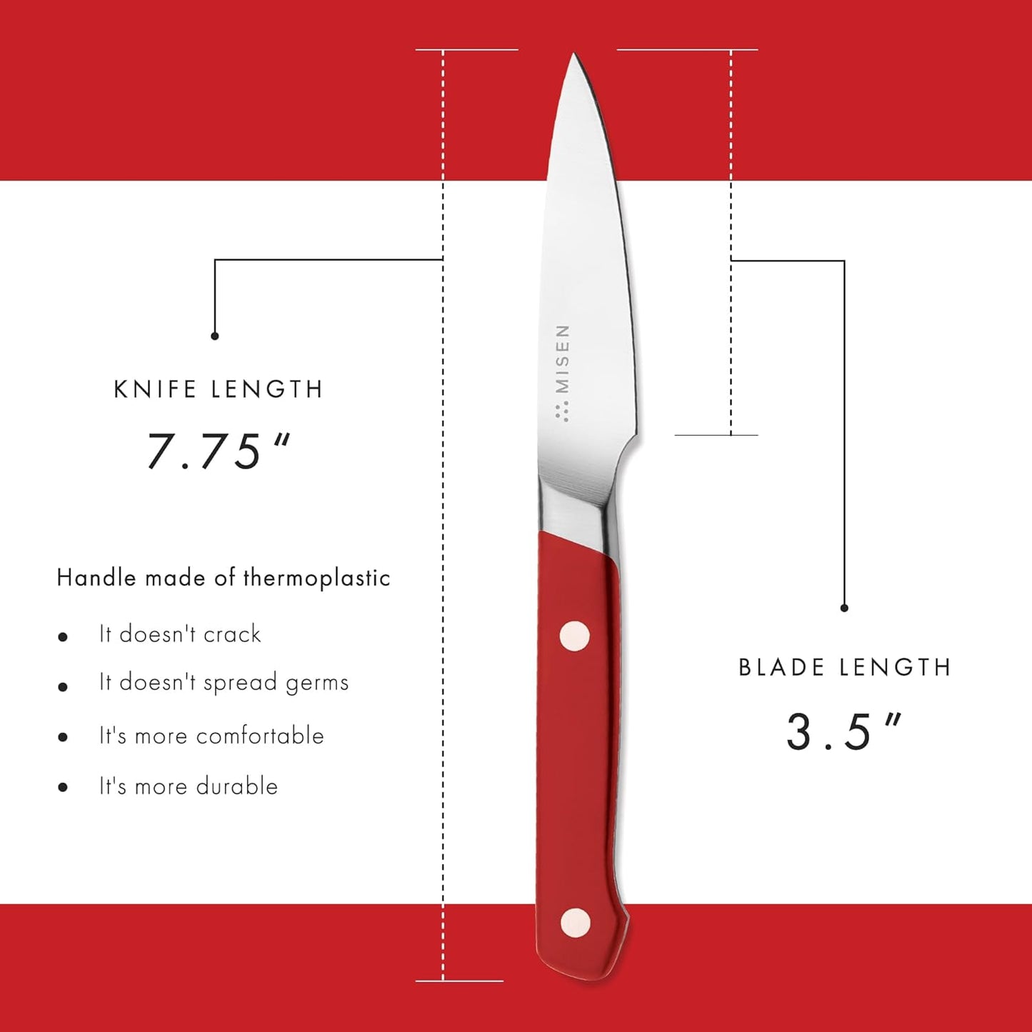Misen 3.5" Paring Knife – Precision Kitchen Knife - High-Carbon Stainless Steel Blade – Ergonomic Handle for Peeling, Trimming, and Slicing – Lightweight, Versatile Tool for All Culinary Tasks - Red