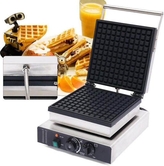 2200W Commercial Dutch Waffle Maker, Electric Waffle Maker Non-Stick Stainless Steel Belgian Waffle Iron w/Time & Temper Adjustable| Brushes|Food Clip, Large Waffle Machine for Restaurant Party Food