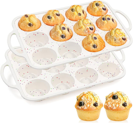 Silicone Muffin Pans for Baking, Metal Reinforced Frame 12 Cups Regular Size Silicone Cupcake Pan Nonstick Muffin Tin for Baking Muffin, Cupcake, Frittatas,BPA Free, Dishwasher Safe