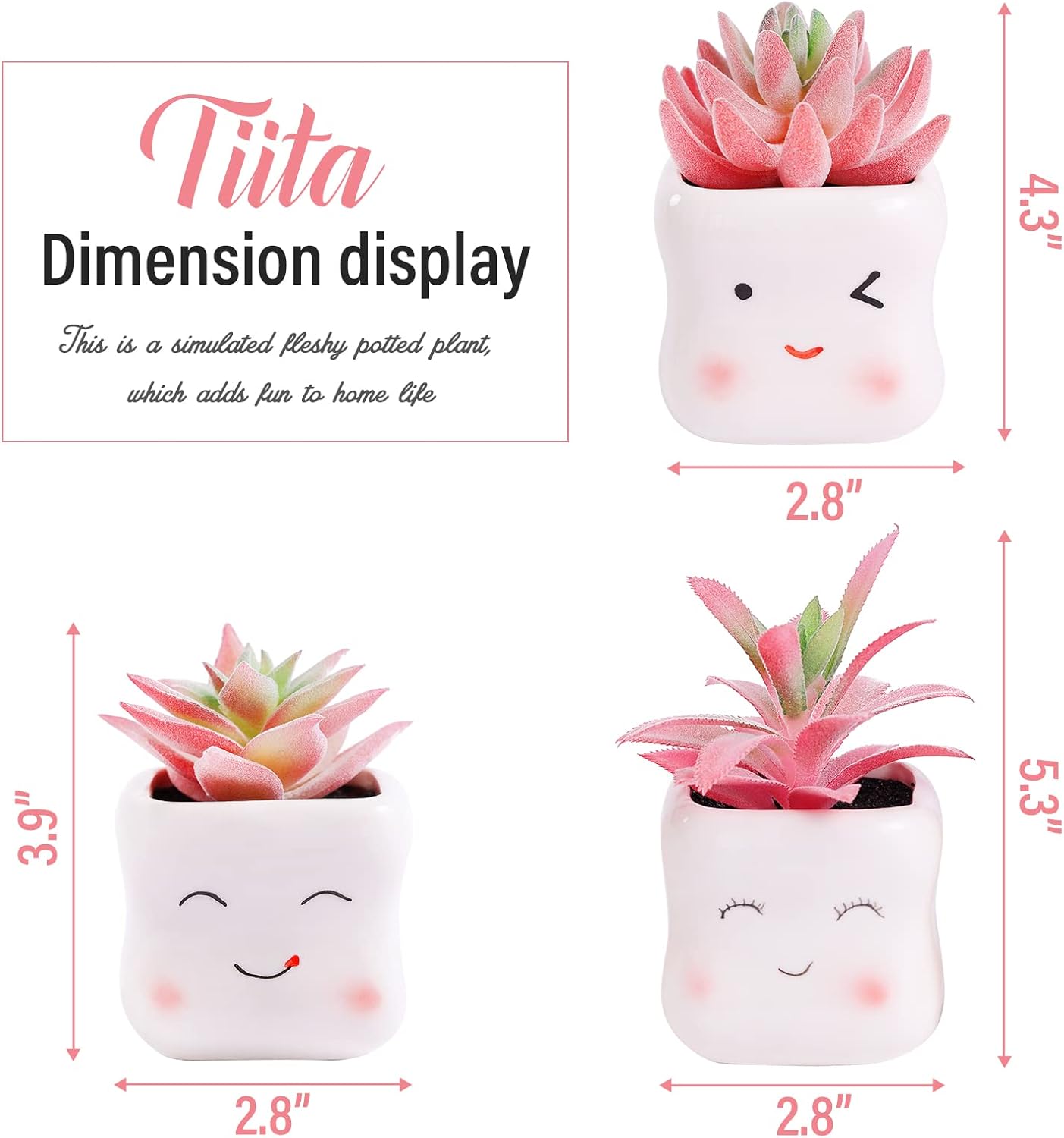 Tiita Cute Artificial Faux Succulents in Pots, Pink Fake Plants Ceramic Arrangement Planter Small Mini Tiny Decoration for Home Office Accessories Women Desk Window Sill Bathroom Bedroom