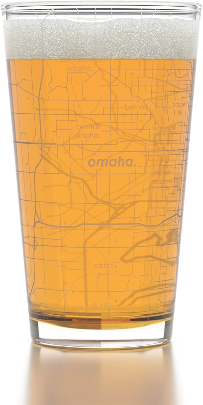 Well Told Engraved Omaha Nebraska Map Pint Glass, Etched Beer Gift (16 oz, Clear) City Map Pint, Custom City Glassware, Gifts For Beer Lovers