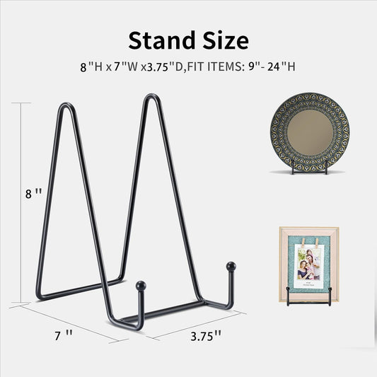 Kruodop 3 Pack 8 Inch Plate Stands for Display, Plate Holder Display Stand, Picture Frame Stand Black Metal Frame Holder Stands for Book,Small Easel,Decorative Plate,Photo and Platter,Tabletop Art