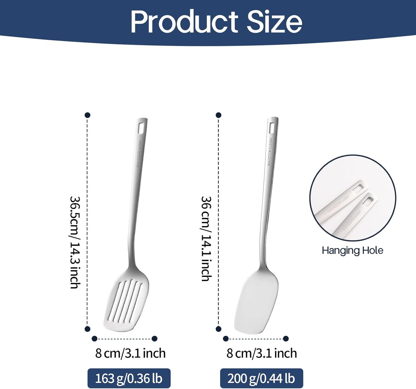 Professional Stainless Steel Cooking Utensils Set, 2 Pcs Metal Spatula Wok Turner, Wok Spatula Kitchen Cooking Tools for Sauteing, Flipping, Grilling (Dishwasher Safe)