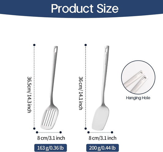 Professional Stainless Steel Cooking Utensils Set, 2 Pcs Metal Spatula Wok Turner, Wok Spatula Kitchen Cooking Tools for Sauteing, Flipping, Grilling (Dishwasher Safe)