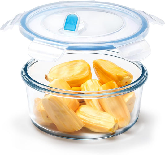 NUTRIUPS 0.9L Glass Food Storage Containers, Round Meal Prep Containers, Glass Bowls With Lid