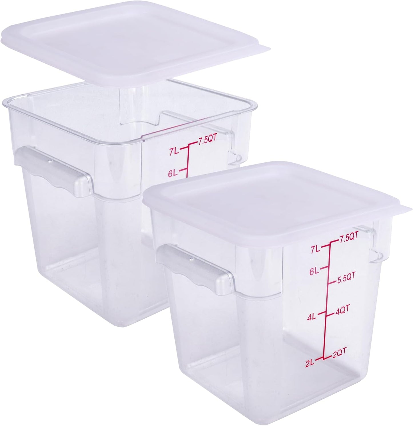 2 Pack RED Square Food Storage Container With Lid,2-12 Quart Commercial Storage Box With Scale & Handle,Cake Making,Dough Marinating Meat,Kitchen Supplies (8 Quart)