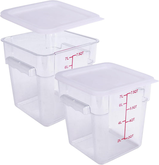 2 Pack RED Square Food Storage Container With Lid,2-12 Quart Commercial Storage Box With Scale & Handle,Cake Making,Dough Marinating Meat,Kitchen Supplies (8 Quart)
