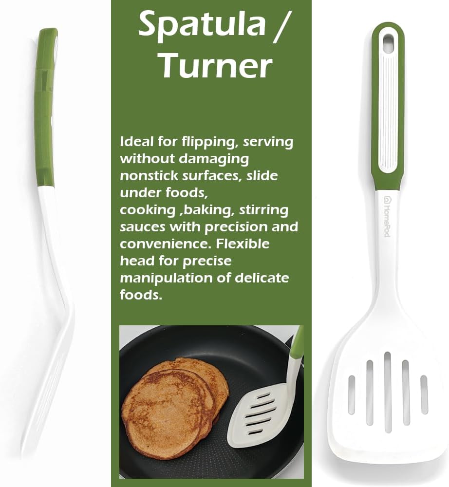 Set of 3 Kitchen Essentials Utensils Set of Silicone Spatulas 15 inches Large Heat Resistant 600F Cooking Baking Non-Slip Handles Won't scratch Cookware, Turner Rubber Spatula Ladle Espatula (White)