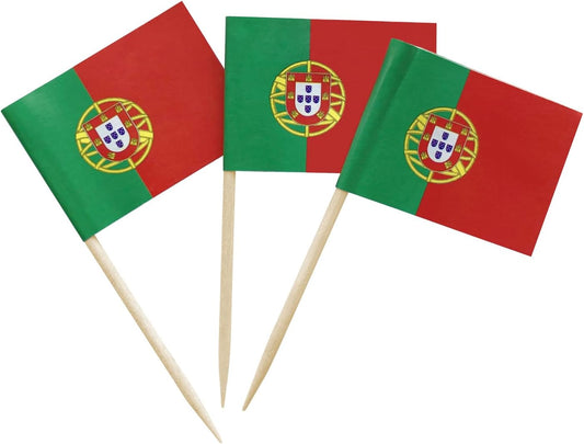 100 Pcs Portugal Flag Portuguese Toothpick Flags, Small Mini Stick Cupcake Toppers Portuguese Flags