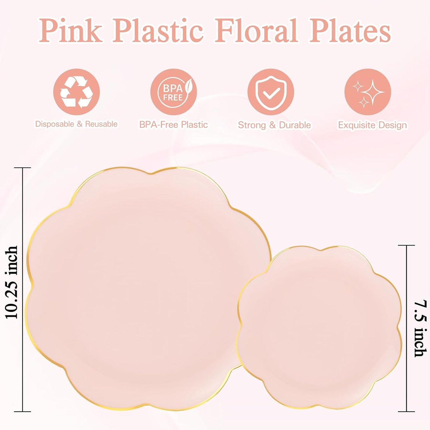 60pcs Pink Plastic Plates with Gold Rim Heavy Duty Scalloped Plastic Plates Disposable Includes:30 Dinner and 30 Dessert Plate Perfect for Birthday and Wedding ,Pink Graduation Decorations 2025