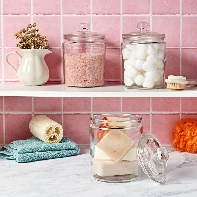 Glass Canister for Kitchen Counter + Labels & Marker - Glass Cookie Jar with Airtight Lids - Food Storage Containers with Lids Airtight for Pantry - Flour, Sugar, Coffee, Cookies, etc.