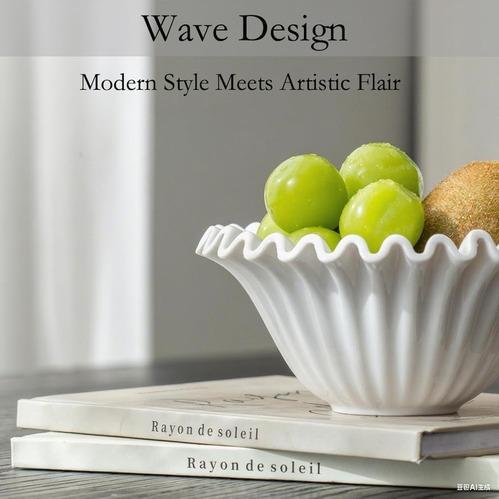 HandCrafted Decorative Bowl, 5.5 inch White Ruffle Flower Bowl Porcelain Vintage Ring Dish Floral Bowl for Home Decor Ruffle Centerpiece Bowl, White