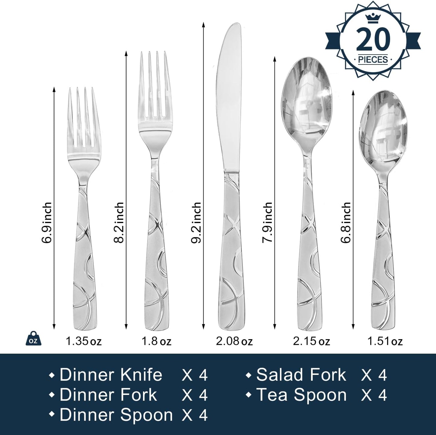 HIKAA 20PCS Silverware Set Service for 4,Premium Stainless Steel Cutlery Set, Mirror Polished Flatware Sets,Modern Kitchen Eating Utensils Set Include Spoons Forks Knives