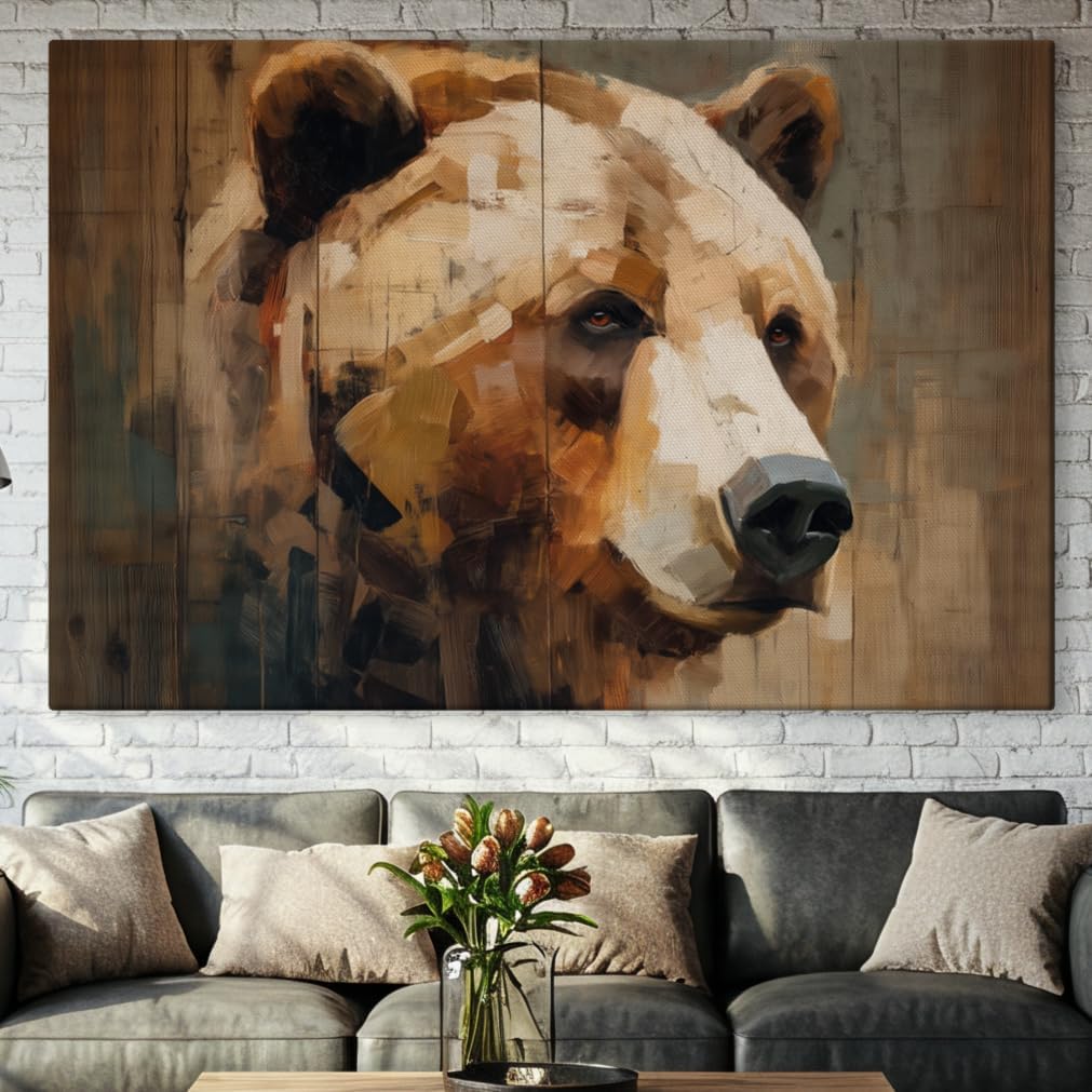 Wildlife Canvas Prints - Wild Animals Home Decor - Medium, Large, and Extra Large Wall Art for Living Room, Bathroom, Kitchen (Brushstroke Bear, 31L" x 47W")
