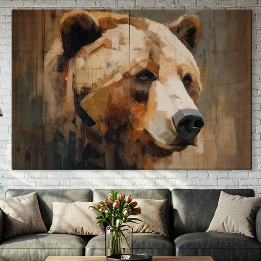 Wildlife Canvas Prints - Wild Animals Home Decor - Medium, Large, and Extra Large Wall Art for Living Room, Bathroom, Kitchen (Brushstroke Bear, 16L" x 24W")