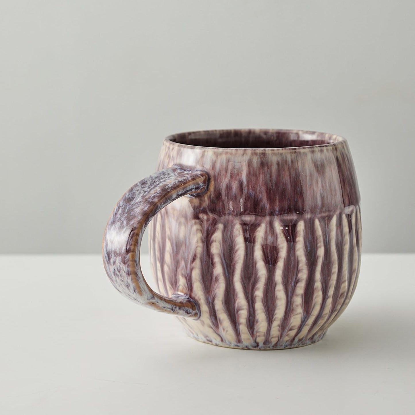20oz Raku Glaze Coffee Mug - Unique Handcrafted Look Ceramic Cup, Large Tea Mug, Microwave & Dishwasher Safe (Purple)