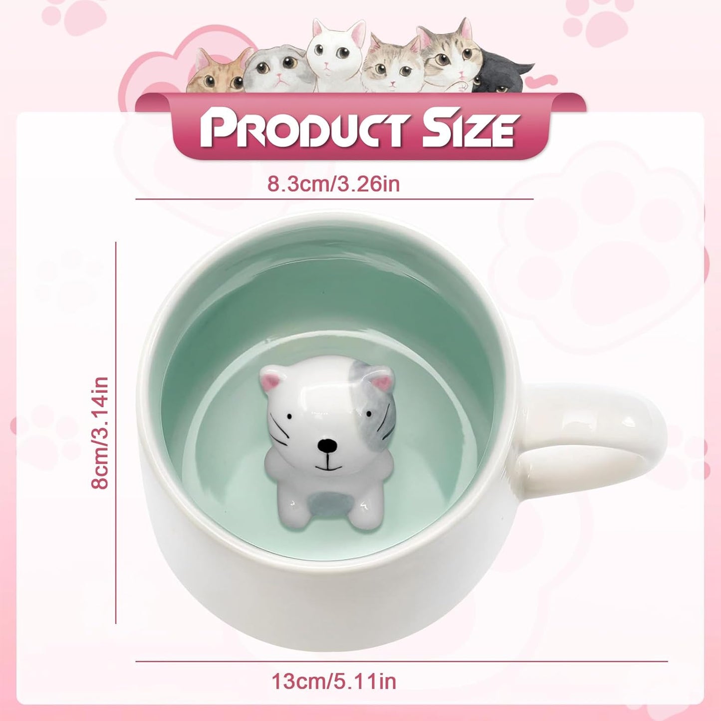 Cute Cat in Mug, 3D Animal Ceramic Tea Cup, Coffee Mugs, Valentines Mothers Day Easter Christmas Gifts for Women Mum Her Wife Grandma Girl Boy Kids Teacher Friend, Birthday Present Idea