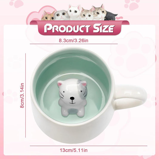 Cute Cat in Mug, 3D Animal Ceramic Tea Cup, Coffee Mugs, Valentines Mothers Day Easter Christmas Gifts for Women Mum Her Wife Grandma Girl Boy Kids Teacher Friend, Birthday Present Idea