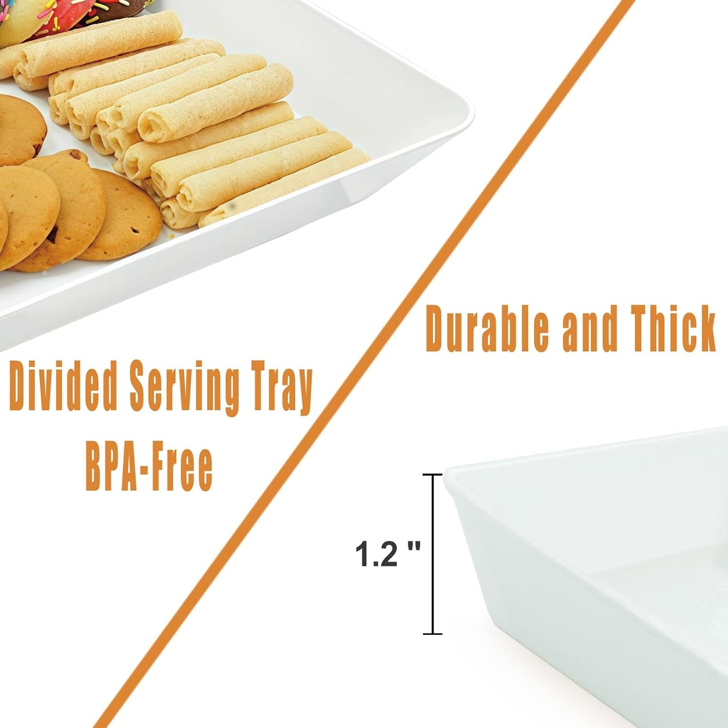Serving Tray Platter, 4 Pcs Food Tray for Veggie Fruit Snack Dessert Cookie Cheese, Food Trays for Party Supplies Display, Plastic Platters for Serving Food, Large White Trays, BPA Free