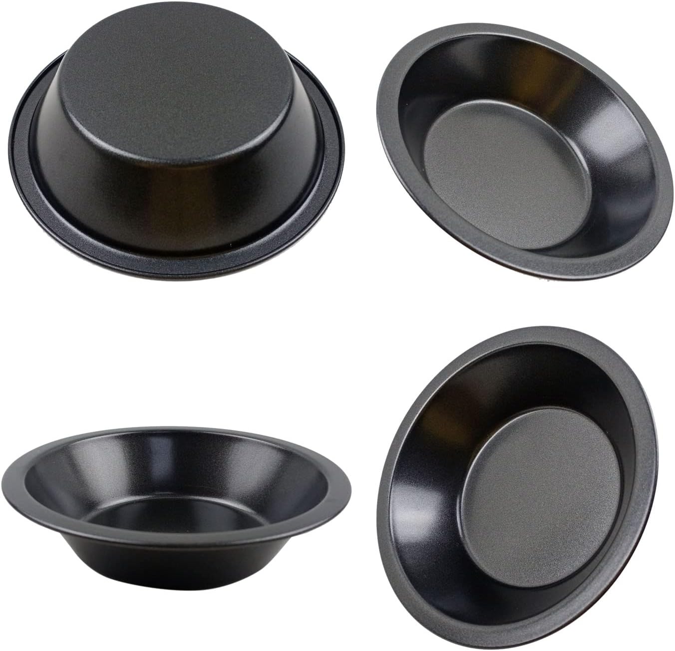 Mini Pie Pans 5 Inch, 4 Pieces Small Round Pot Pie Plates, Nonstick Carbon Steel Bakeware Set - for Baking Pies, Crust, Tarts, Black