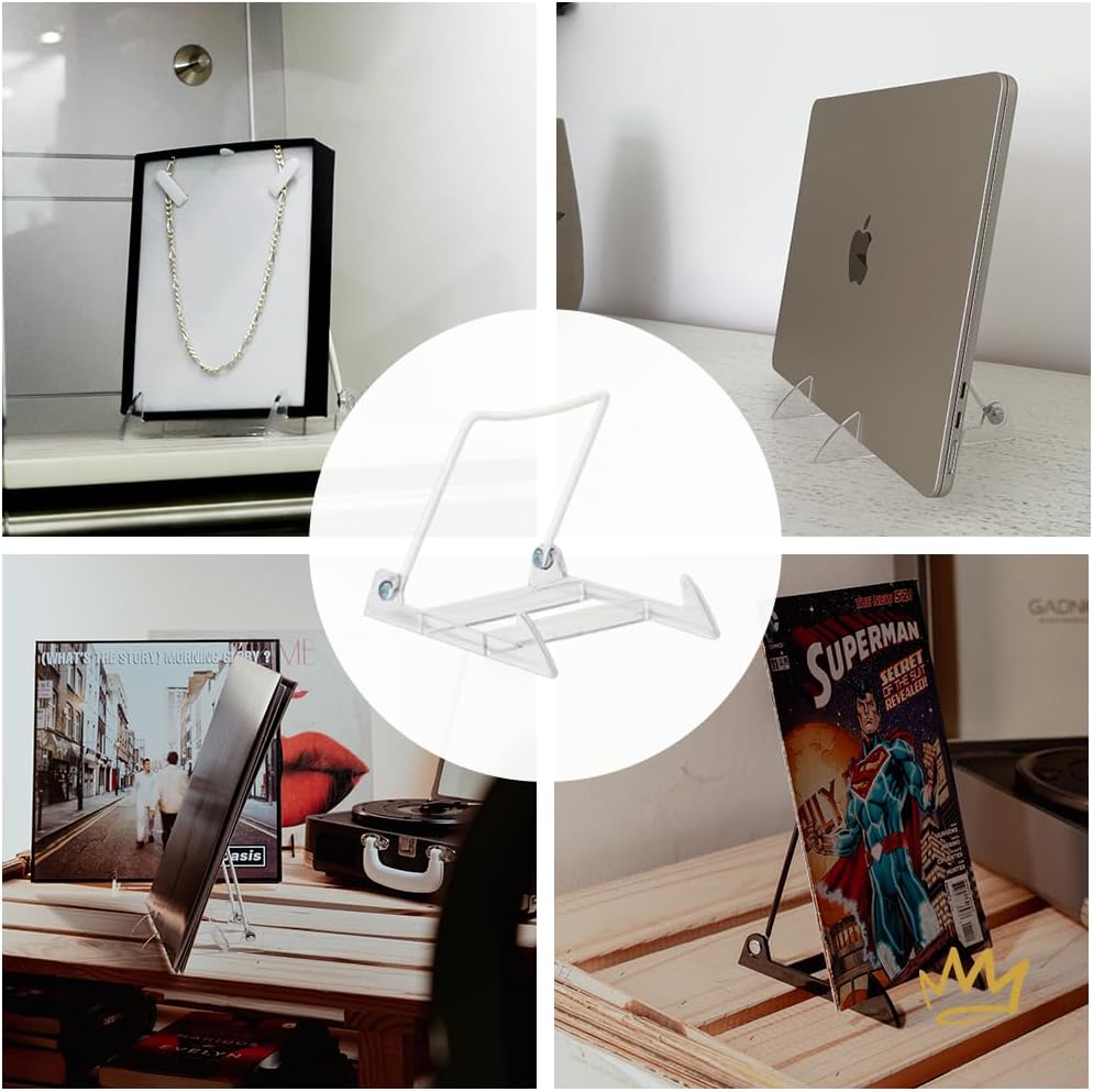 KINGDOM SOLUTIONS MADE IN USA 4-Pack Adjustable Acrylic Easels - Plate Stand - Sturdy Book Stand for Art, Pictures, Plates, Frames - Unique on the Market