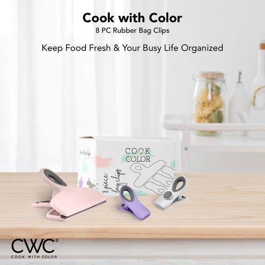 COOK WITH COLOR Bag Clips - Heavy Duty Chip Clip and Refrigerator Magnet Clips for Food Storage with Air Tight Seal Grip, Multi, Pack of 8