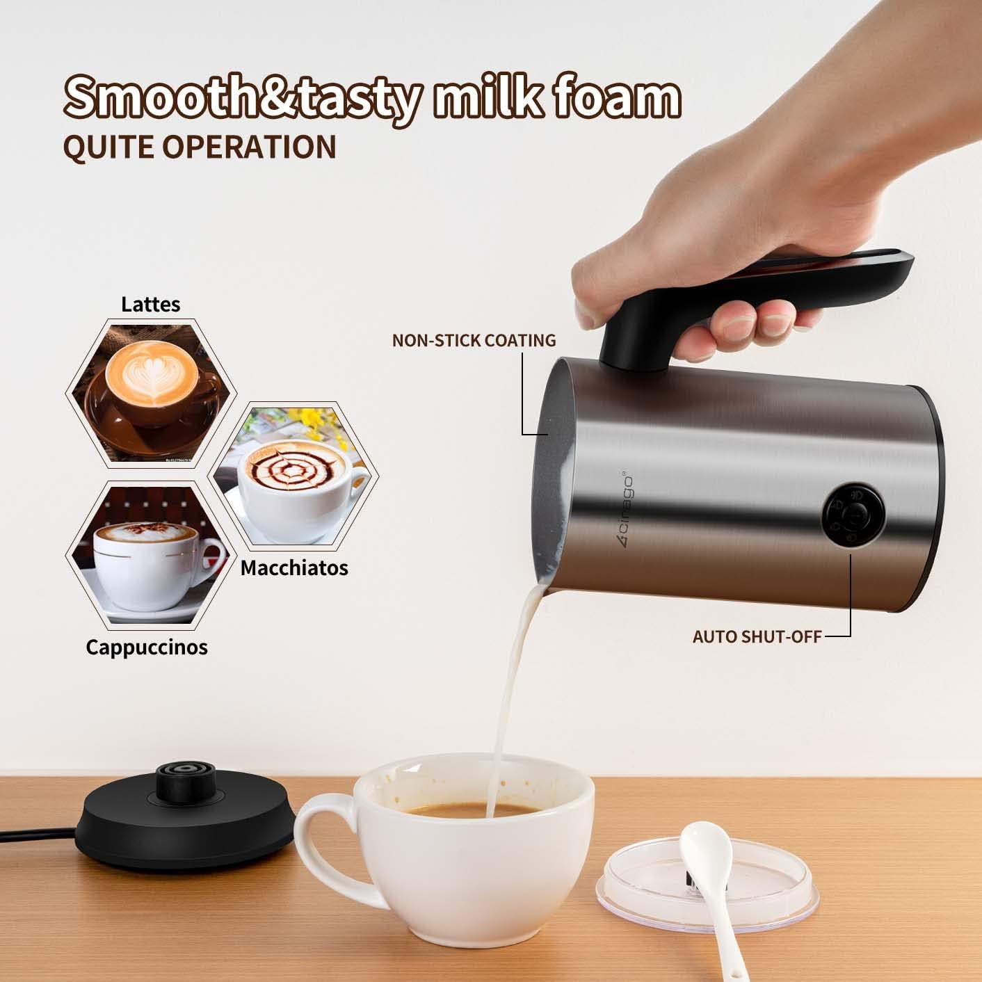 CIRAGO Milk Frother 4 in 1 Electric Milk Steamer Automatic Hot & Cold Foam Maker and Milk Warmer for Latte, Cappuccinos, Macchiato, Hot Chocolate Milk