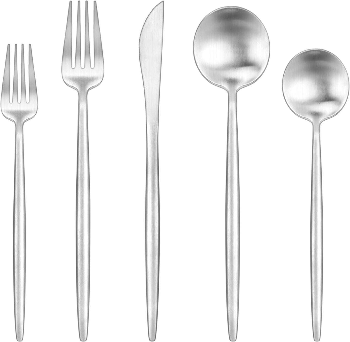 60-Piece Silverware Set for 12,Ollex Food-Grade Stainless Silver Flatware Set Include Spoons Forks Knives Matte Utensil Cutlery Set,Satin Finished & Dishwasher Safe