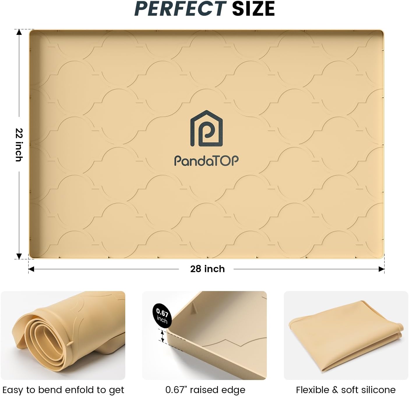 Under Sink Mat, 28" x 22" Silicone Kitchen Cabinet Tray, Waterproof & Flexible Under Sink Liner for Kitchen Bathroom and Laundry Room(Beige)