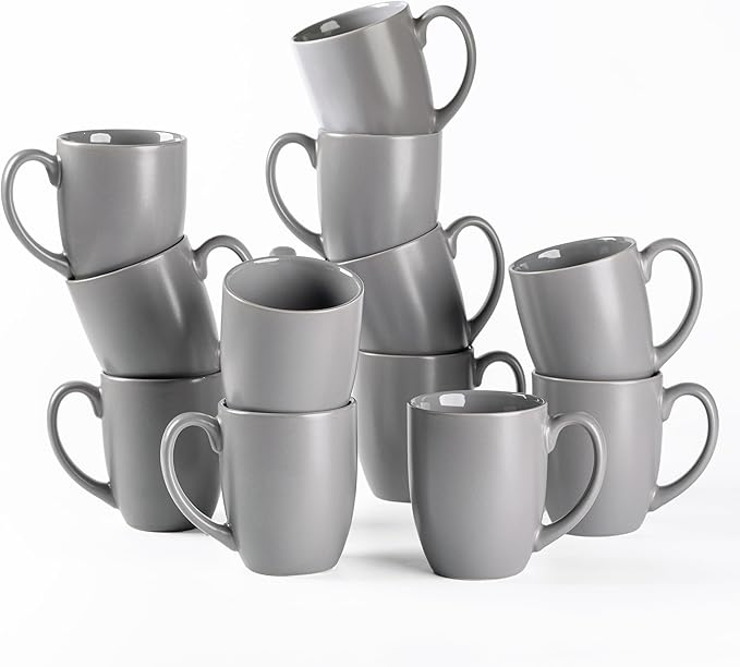 AmorArc 12 OZ Coffee Mugs, Matte Gray Coffee Cups with Large Handle for Man, Woman, Ceramic Coffee Mugs Set of 12 for Latte/Cappuccino/Cocoa/Milk, Dishwasher & Microwave Safe