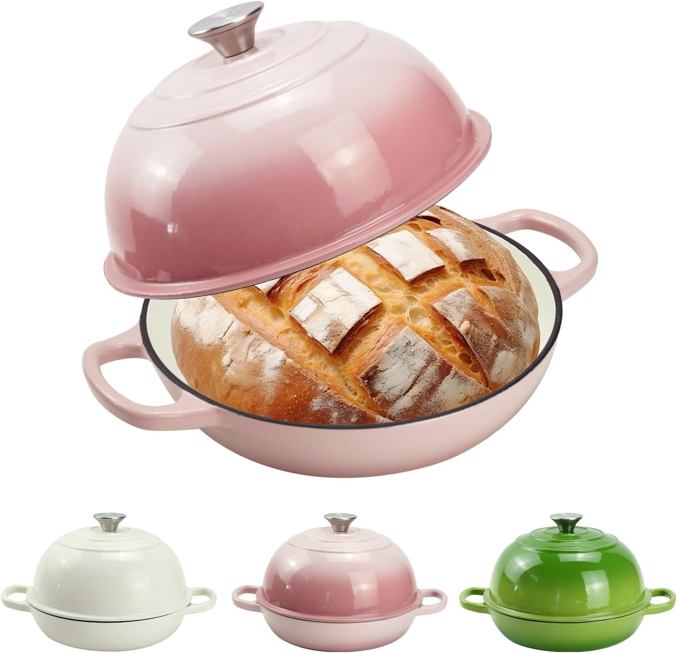 DVK Dutch Oven Pot with Lid for Sourdough Bread Baking Enameled 6 Qt Cast Iron Dutch Oven for Resistant Stovetop and Oven Safe