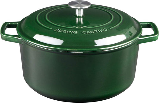 Enameled Cast Iron Dutch Oven Pot With Lid, Dutch Oven for Sourdough Bread Baking Round Pot Dule Handle, 7.5 Quart, Green