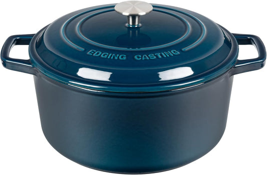 Enameled Cast Iron Dutch Oven Pot With Lid, Dutch Oven for Sourdough Bread Baking Round Pot Dule Handle, 6 Quart, Blue