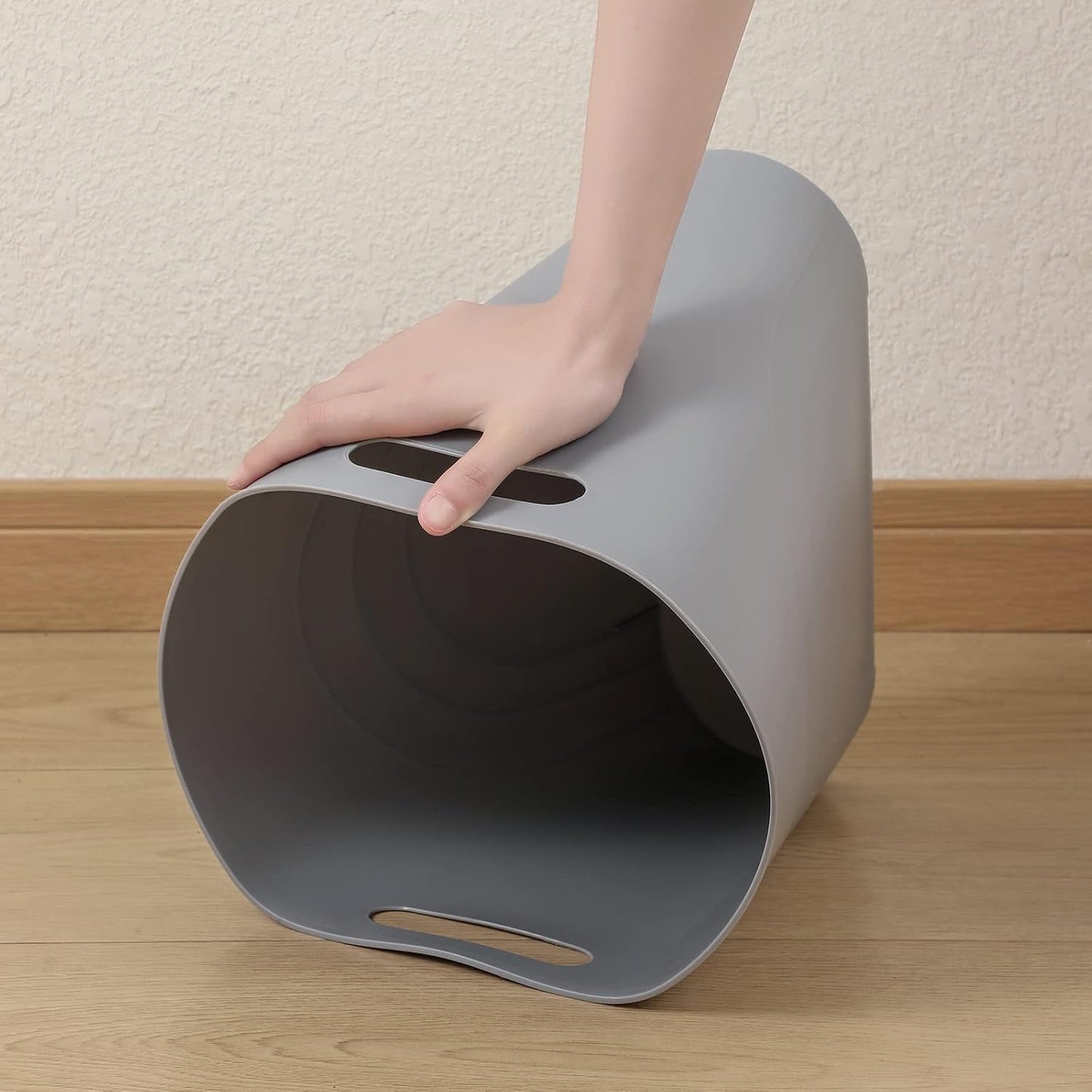 rejomiik Small Trash Can, Slim Garbage Can Plastic Waste Basket with Handles 3.5 Gallon Container Bin for Narrow Spaces Bathroom, Bedroom, Kitchen, Office at Home, 2 Pack Grey