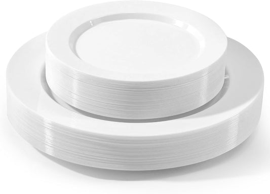60 PCS White Plastic Plates, Plastic Disposable Plates Include 30 Dinner Plate and 30 Dessert Plate Perfect for Holiday, Birthday, Wedding & Party