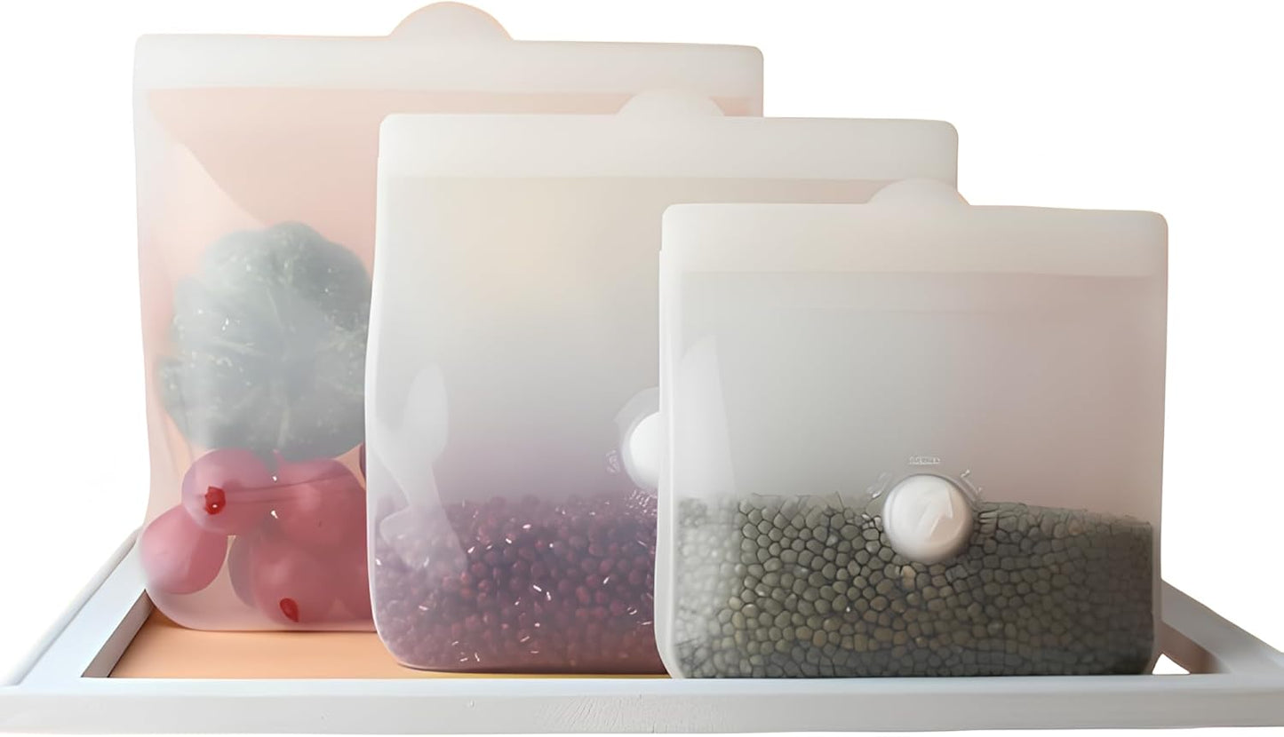 Reusable Silicone Food Storage Bags – Premium Eco-Friendly Multi-Size Set (650ml/1300ml/2000ml), Leakproof, BPA-Free, Freezer & Microwave Safe, Dishwasher Friendly (White(Clear))