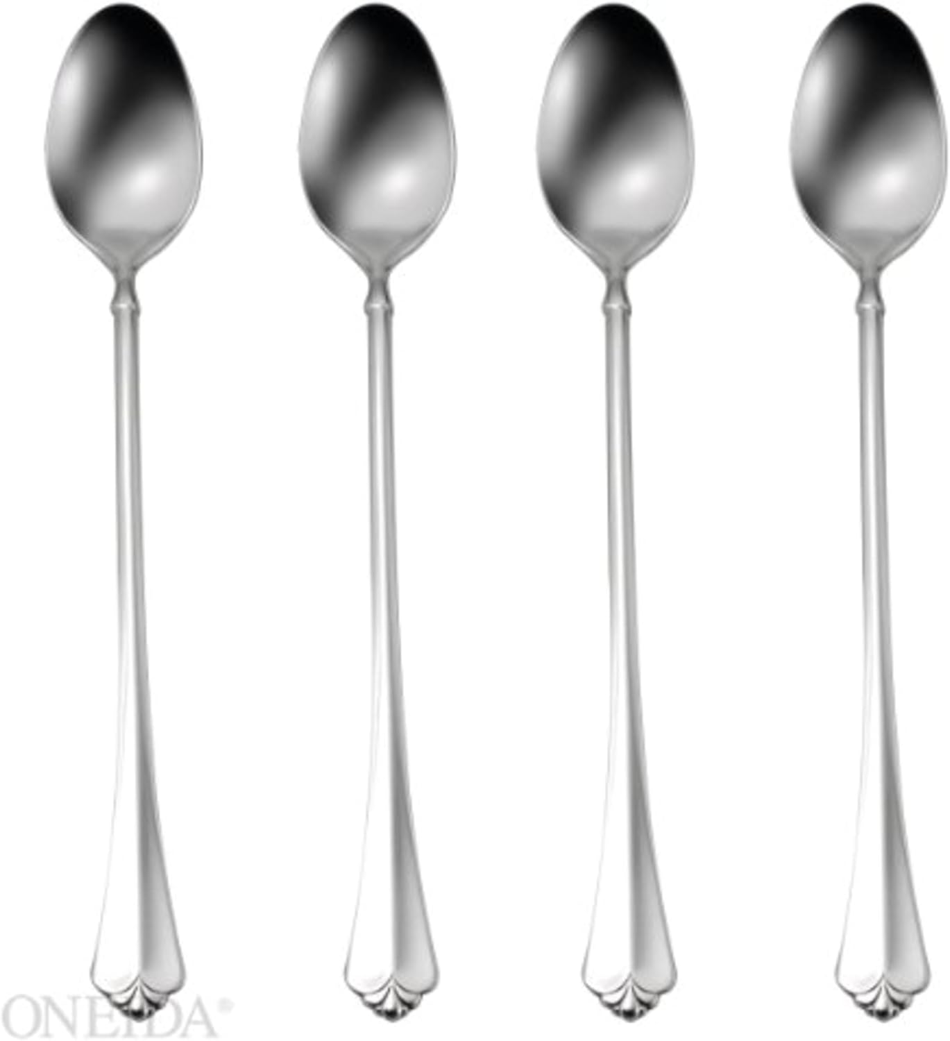 Oneida Silverware Set, Juilliard Fine Flatware 4-Piece Iced Teaspoon Set, Service For 4, Dishwasher Safe 18/10 Stainless Steel, Mirror Finish, Home Kitchen Utensils, Tall Drink Spoons (Silver 4 Piece)