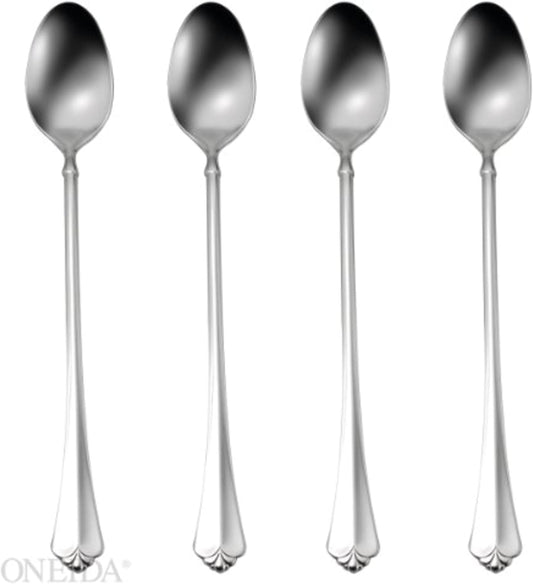 Oneida Silverware Set, Juilliard Fine Flatware 4-Piece Iced Teaspoon Set, Service For 4, Dishwasher Safe 18/10 Stainless Steel, Mirror Finish, Home Kitchen Utensils, Tall Drink Spoons (Silver 4 Piece)